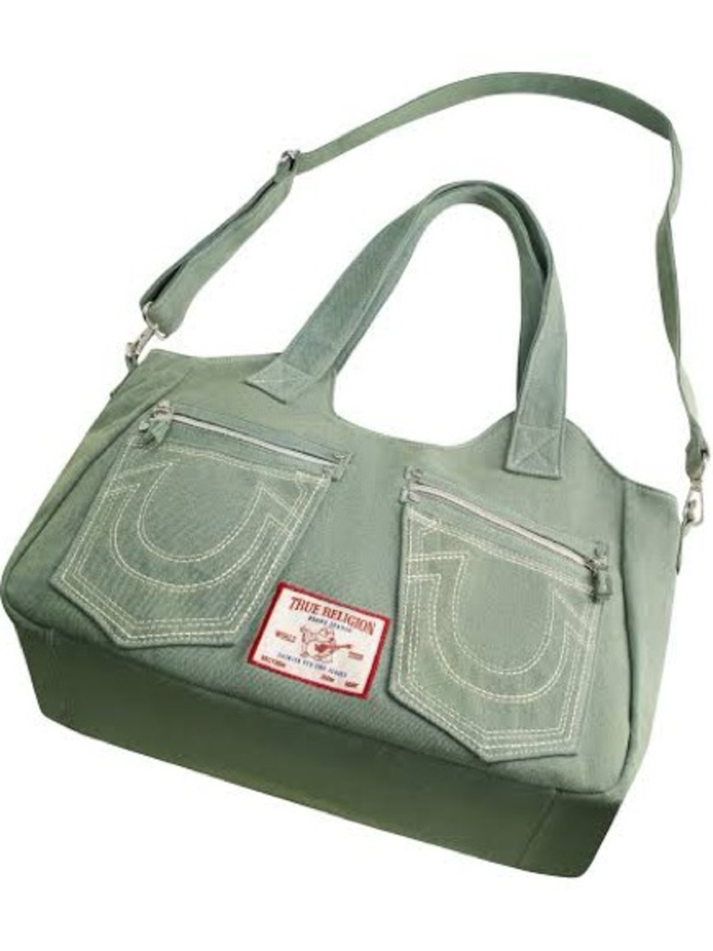 True Religion Sage Green Canvas Shoulder Tote with Removable Strap